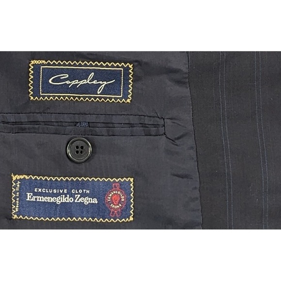 Coppley Ermenegildo Zegna 42/44 Sport Coat Jacket Blazer Navy Blue Self Stripe